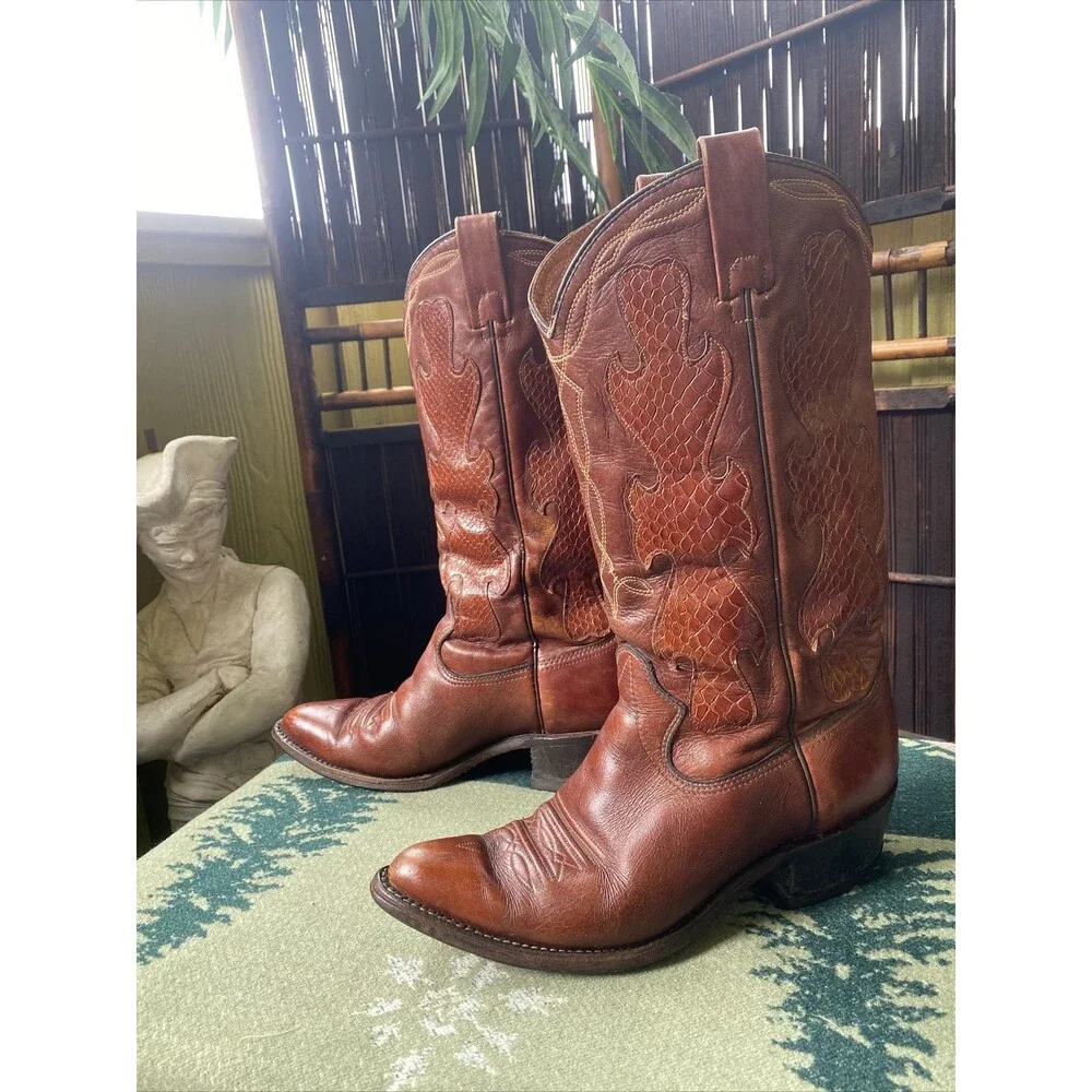 9.5 D Cowboy Boots Texas Reptile Flame Vintage Men's Fire Decal